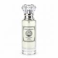A clear glass perfume bottle with a silver-toned metal collar and a faceted clear cap, filled with pale liquid. The front label reads 'PARFUMSAJAA' and 'BOORN IN ROMA', with 'VALENTINO' below, on a plain white background.